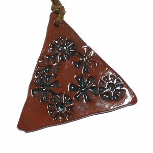 Large Red Clay Triangle Necklace Statement Boho Hippie Handmade Handcrafted